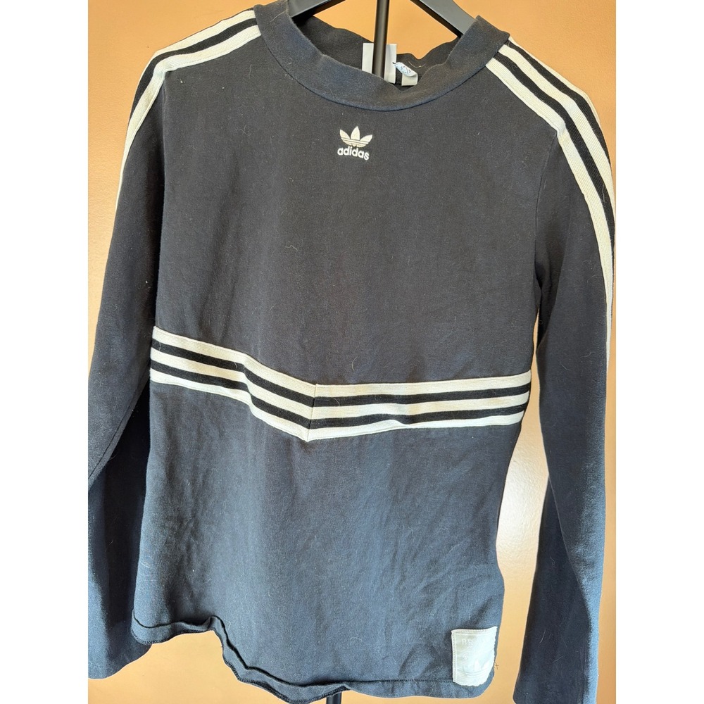 Adidas Originals Black Three Stripe Long Sleeve Mock Neck Trefoil Tee T-Shirt